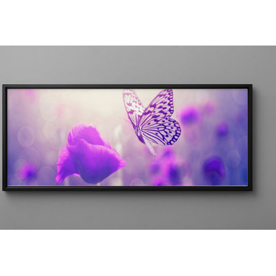 Papillon sur fleurs mauves, art mural encadré