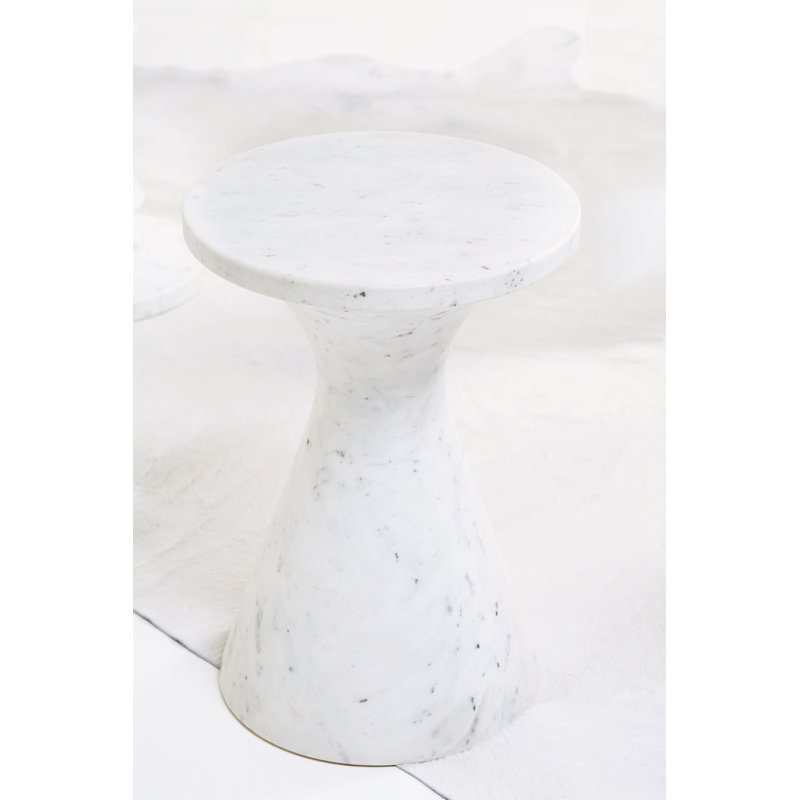 White Marble Round Transitional Side Table