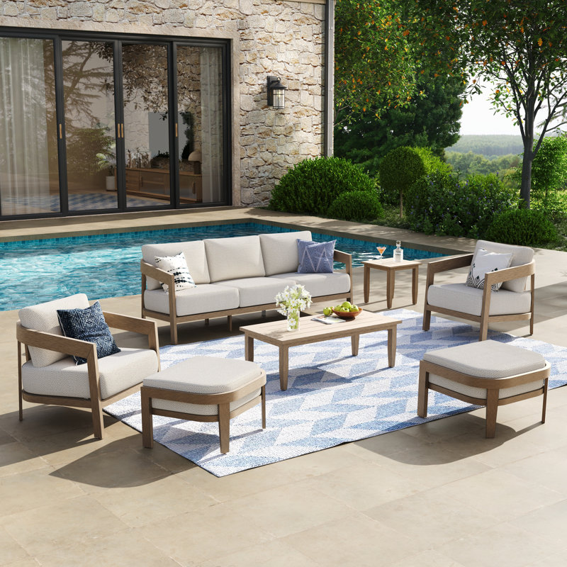 Ensemble de conversation en aluminium pour 5 personnes avec repose-pieds et coussins Harmonti