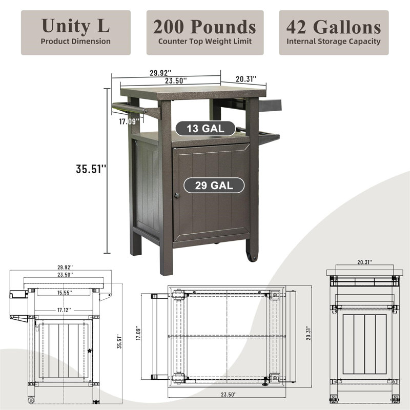 Grill Carts Outdoor With Storage And Wheels, Brown
