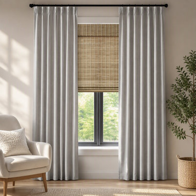 Rideau en lin 2 pièces 300 g / m² avec 7 plis par pièce, gris