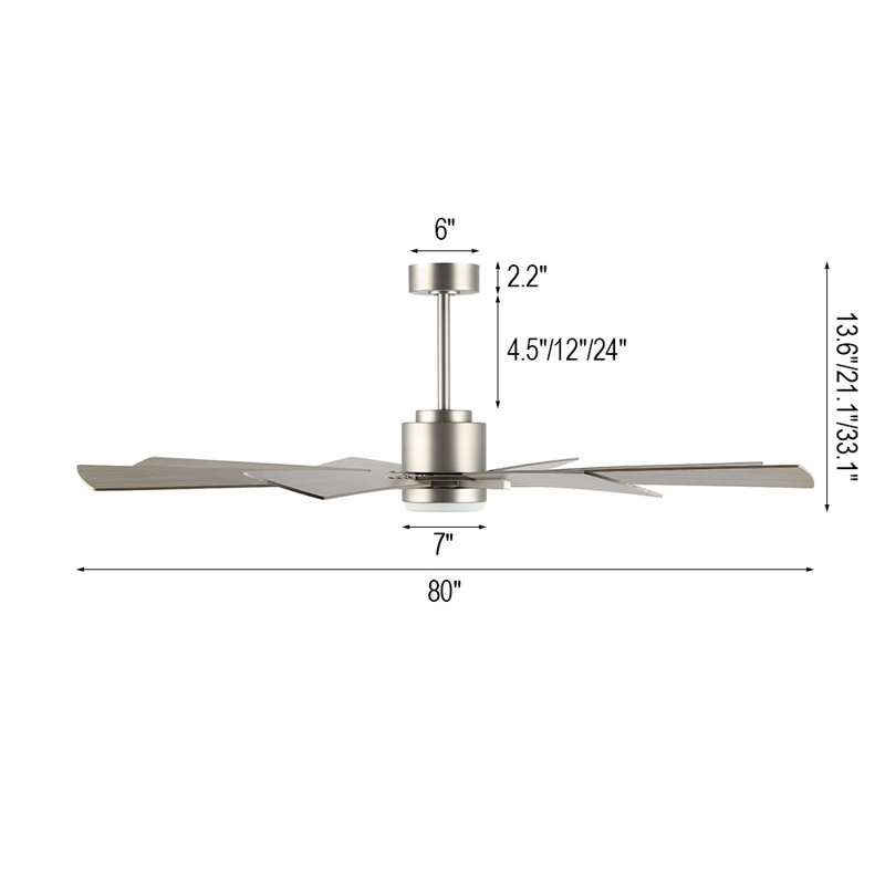 Avgoustinos DC Ceiling Fan with LED Light and Remote, 80", Nickel
