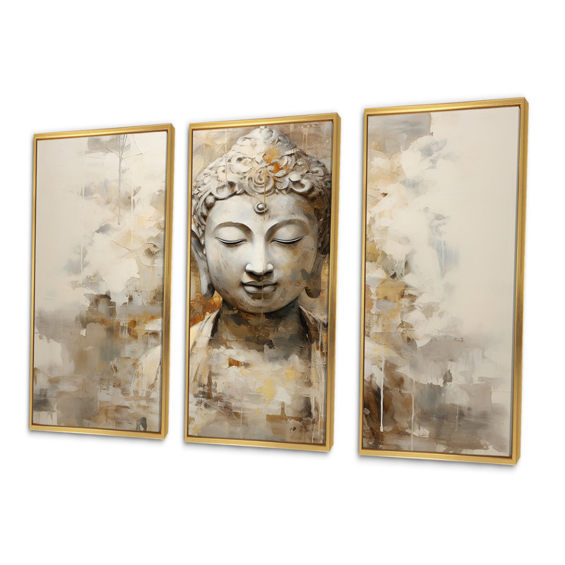 Ensemble d'art mural «bouddhisme» Tivona, Cadre flottant doré, H 40 po x l 60 po x P 1 po
