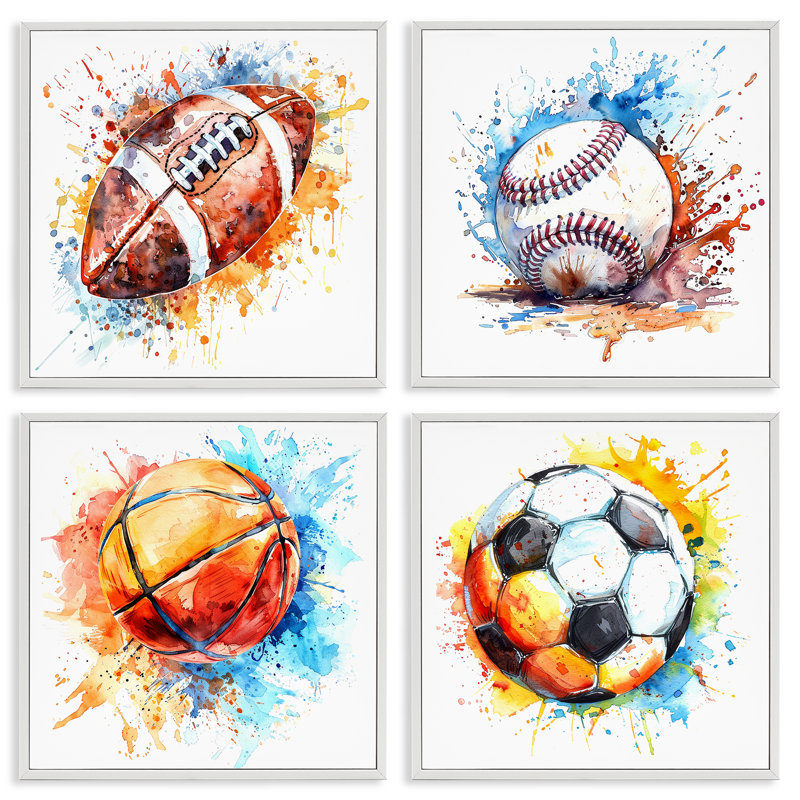  «Modern Splash Sports Balls», ensemble de 4 giclées par LSR Design Studio, H 17 po x l 17 po