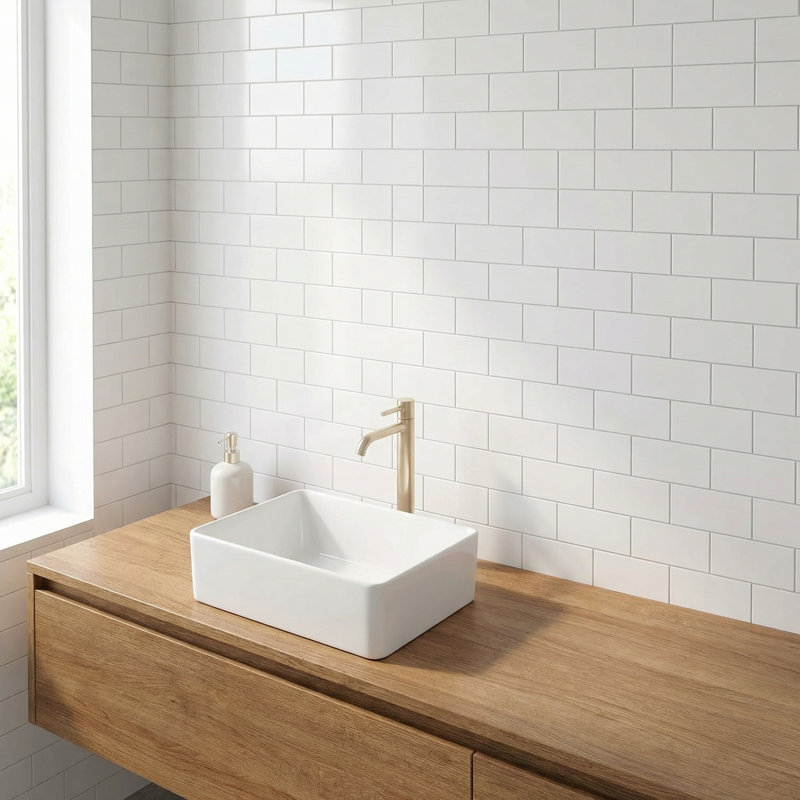 16" X 12" Small White Rectangular Ceramic Vessel Above Counter Bathroom Vanity Sink