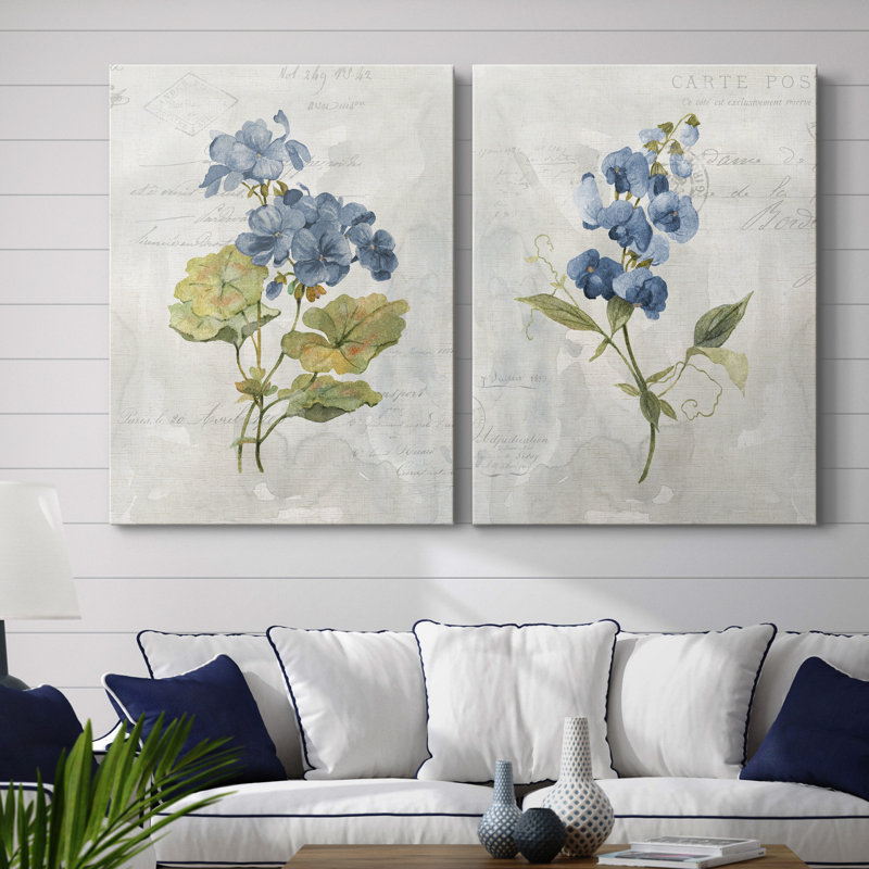 Lin bleu géranium - ensemble de 2 reproductions d'art, H 40 po x l 60 po, Toile tendue, No Frame