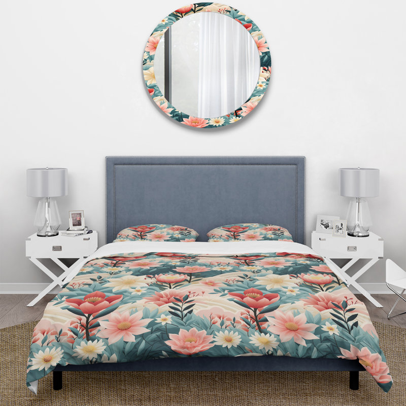 Ensemble de housse de couette Coral & Blue Enchanted Gardens, Housse de couette pour très grand lit et 2 très