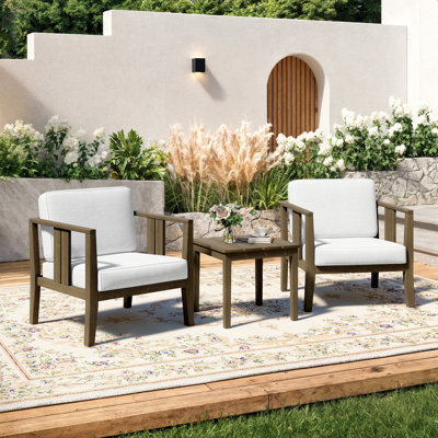 Polett Teak Outdoor Two-Person Patio Set With Cushions And Side Table