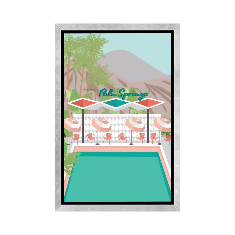 Welcome to Palm Springs par Jen Bucheli - impression encadrée, H 60 po x l 40po x P 1,5 po, Toile encadrée argentée