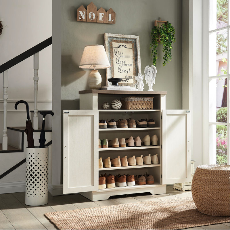 Range-chaussures autoportant - tablette réglable blanc + armoire polyvalente en chêne 14,12 po Largeur du produit Meuble d'entrée