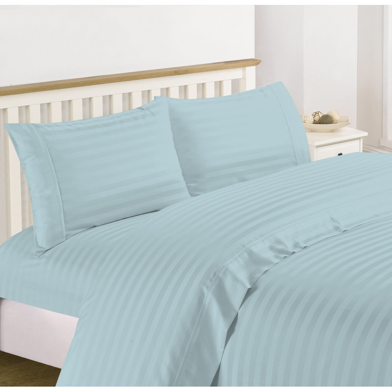 Ensemble de draps en mélange de coton 1200 fils Hampton, Ensemble de draps pour grand lit avec 2 taies d'or, Bleu