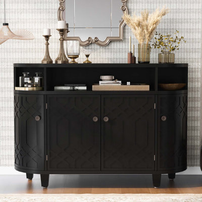 4-Door Fluted Accent Cabinet Credenza With Curvy Edge