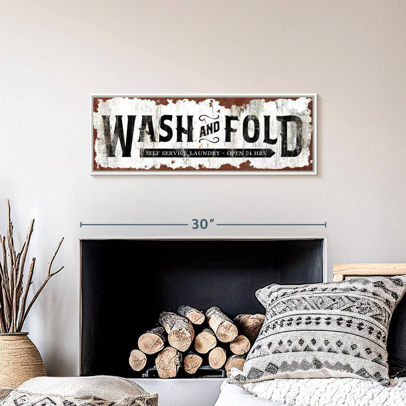 Ancienne affiche murale Wash and Fold, Cadre flottant blanc, 28 po x 10 po
