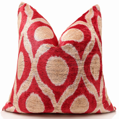 Red Geometric Silk Velvet Pillow 20x20 | Handmade Designer Accent Cushion