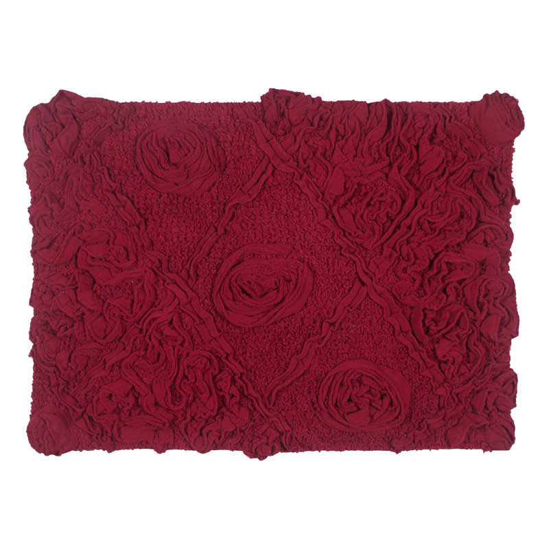 Schoenberger Floral Design Cotton Bath Rug, Red, 24" L x 17" W
