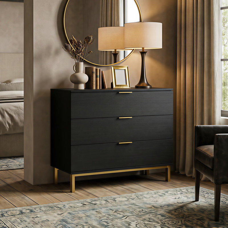Commode 3 tiroirs Spurlin, Noir