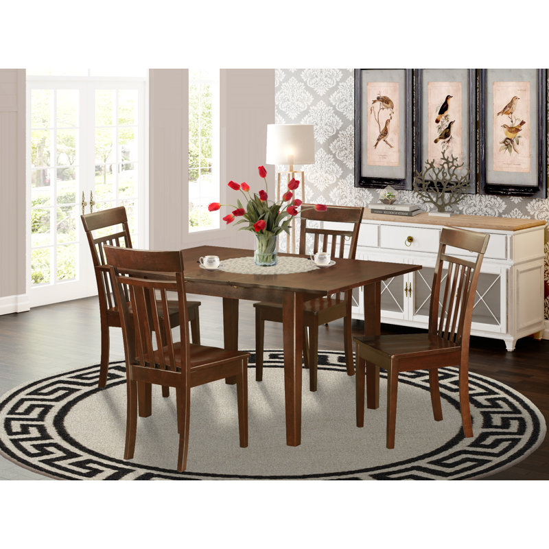 5 Piece Dinette Set for 4 Includes a Rectangle Dining Table with Butterfly Leaf and 4 Dining Room Chairs, Mahogany