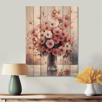 Pink White Marigold Glow I - Marigold Wood Print - On Natural Pine Wood