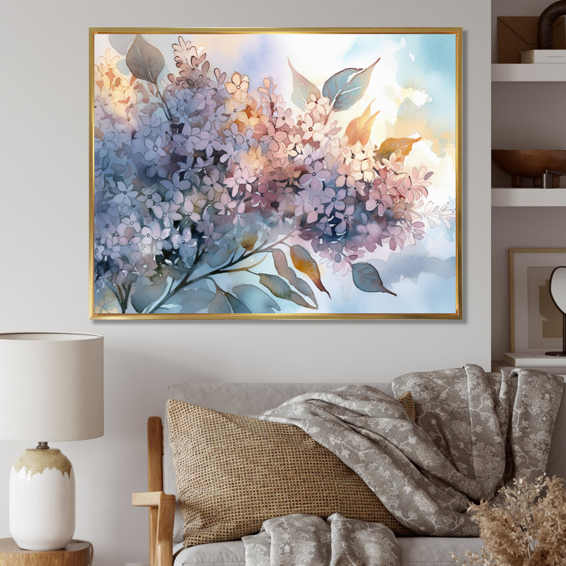 Lilas mauves aromathérapie - Lilas, art mural, H 30 po x l 40 po x P 1,5 po, Cadre flottant doré