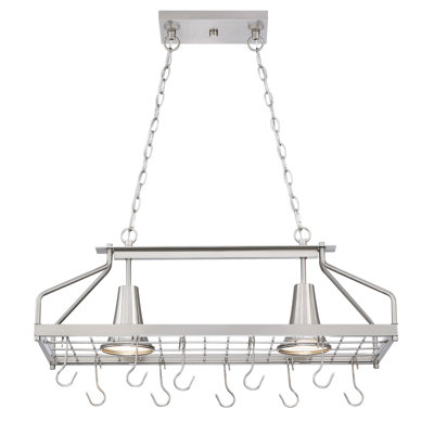 60-Watt 2 Lights Brushed Nickel Farmhouse Kitchen Island Pendant Light with Cone Shade and Hooks