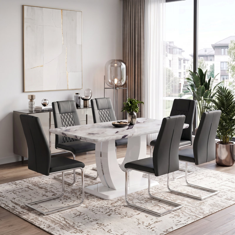 Ensemble de table de salle à manger 63 ", ensemble de table de salle à manger moderne avec chaises en similicuir, Black