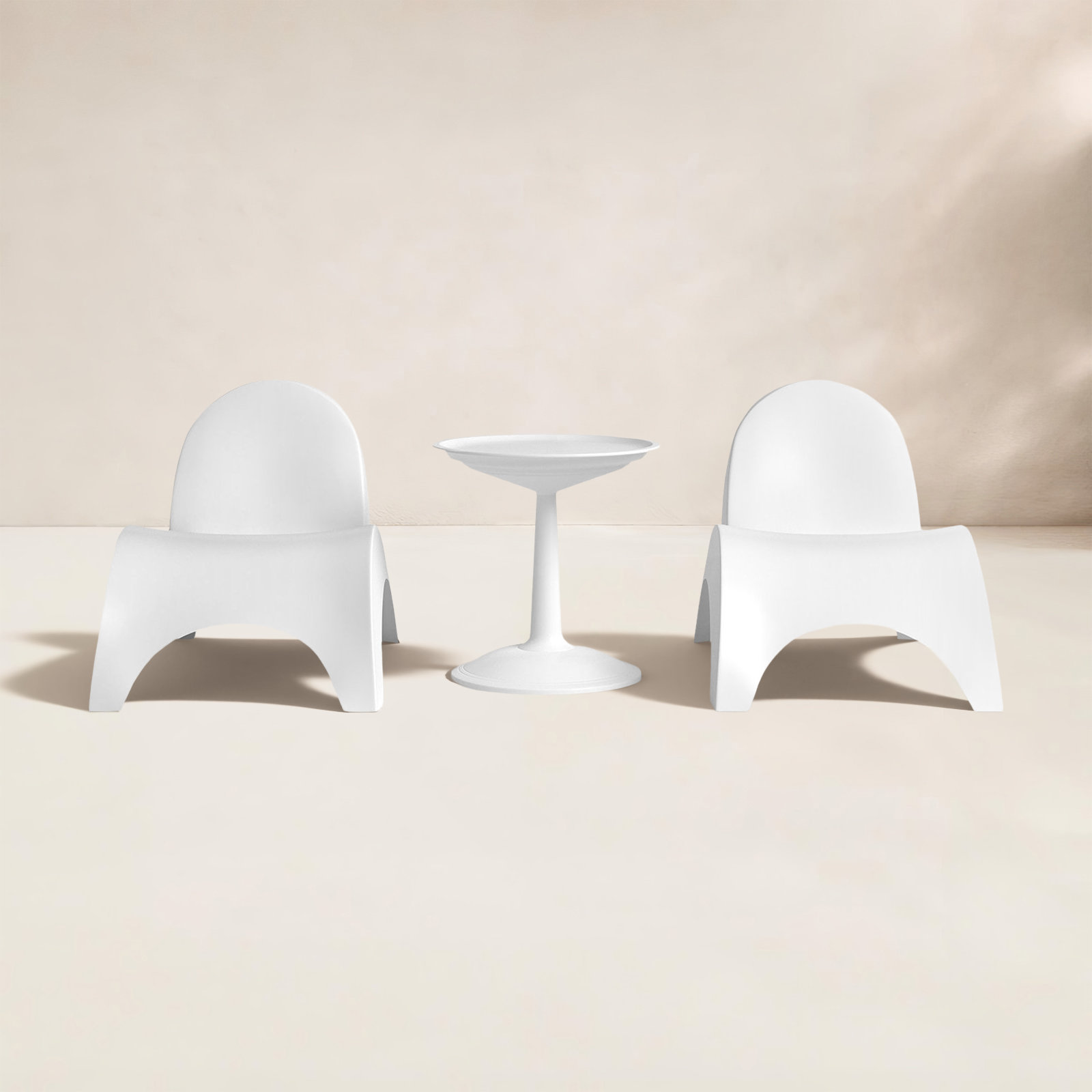 Ameswood Plastic Chaise Lounge Set with Table, White/White