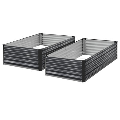 2 Pack Dark Gray Reinforced Metal Raised Garden Bed Kit, Rust Resistant Bottomless Outdoor Planter Boxes For Flowers Vegetables