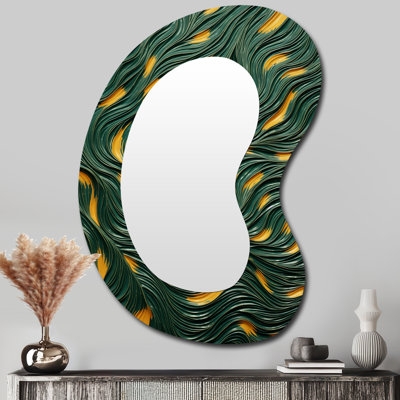 Or et émeraude titre flux - tuile abstraite formes 3D grand miroir mural moderne irrégulier