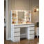 Dressing Table with Bulb/LED Light, Vanity Desk with 1 Large Drawer and 8 Small Drawer Cabinets, Adjustable Brightness, Large HD Mirror, 9 Open Storage Areas-1893492181