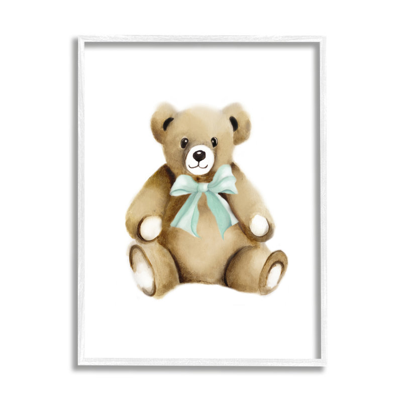 Ours en peluche souriant, arc en peluche assis, estampe numérique, art texturé par Studio Q, H 14 po x l 11 po x P 1,5 po
