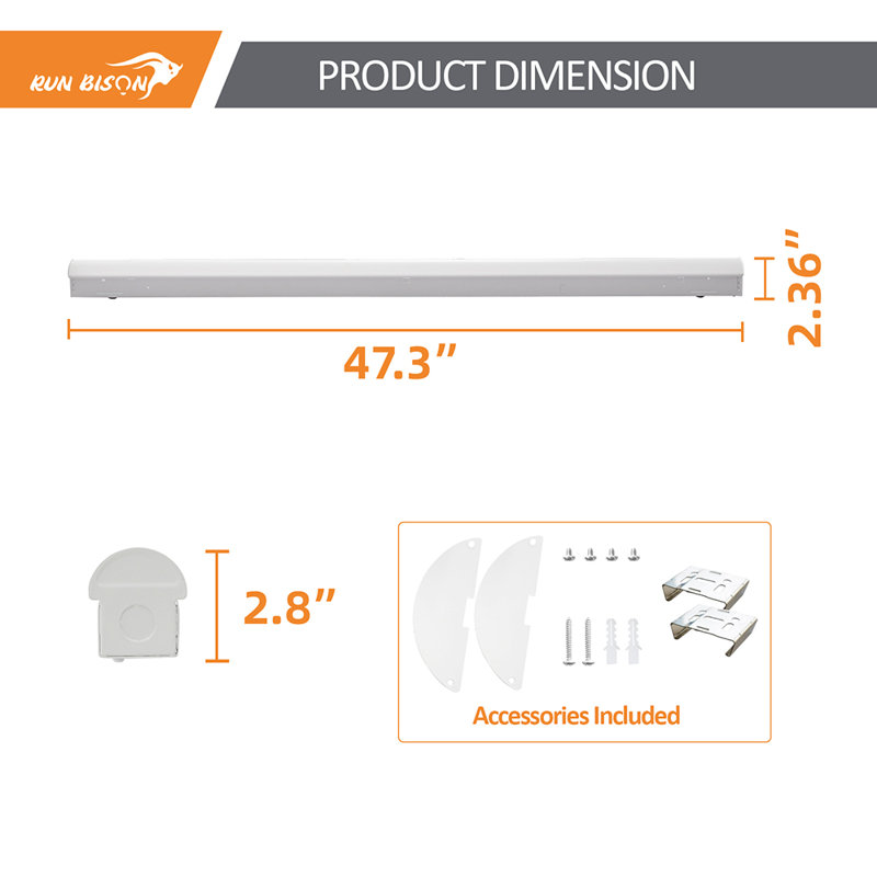 4 ft. Linear Integrated LED Dimmable Strip light fixture Shop Light, CCT/Wattage/Lumen Selectable