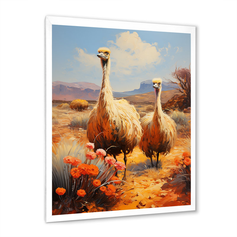 " Desert Nomads Ostriches ", White Single Picture Framed, 20" H x 12" W x 1" D