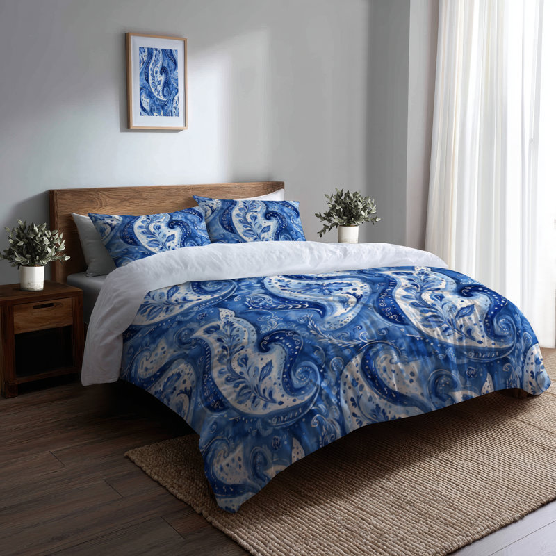 Ensemble de literie moderne 4 pièces - Ensemble d'édredon Blue Paisley Harmony