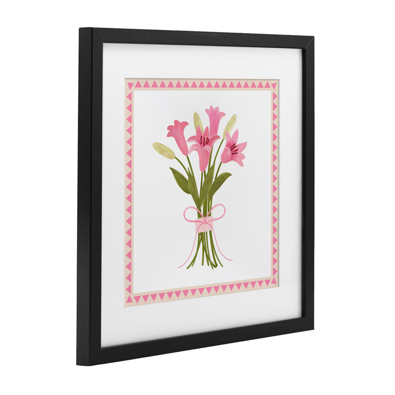 «Pink Spring Lily Bouquet», reproduction sous verre, conception par Adrienne Morris, H 13 po x l 13 po, Cadre noir minuit