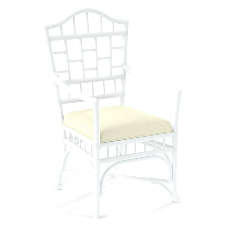 Chippendale Upholstered Arm Chair, Frost White, White Performance Fabric; 0851-94
