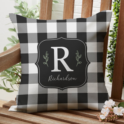 Black & White Buffalo Check Personalized 16" Outdoor Throw Pillow