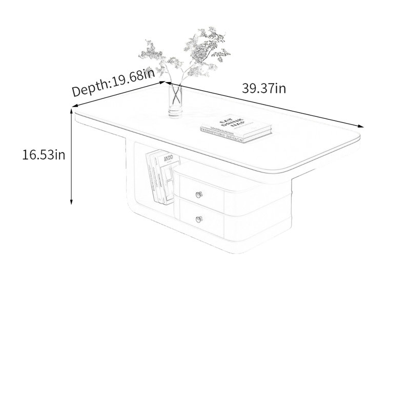 Table basse Luxury, Blanc, Blanc, H 16,53 po x L 39,37 po x l 19,68 po
