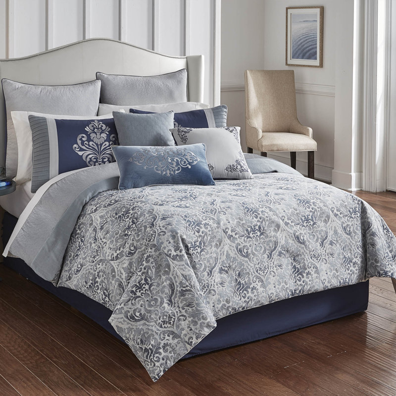 Clanton Blue 10 Piece Comforter Set, Queen Comforter + 9 Additional Pieces