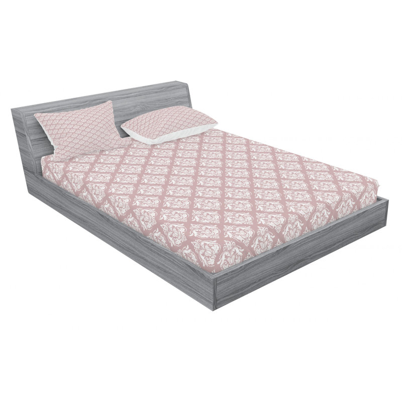 Microfiber Damask Fitted Sheet, Queen Fitted Sheet with 2 Pillowcases