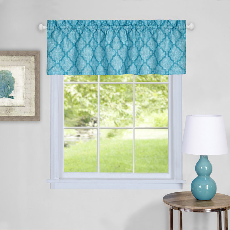 Zoey Geometric Tailored Kitchen Curtain, Turquoise, 58" W x 24" L