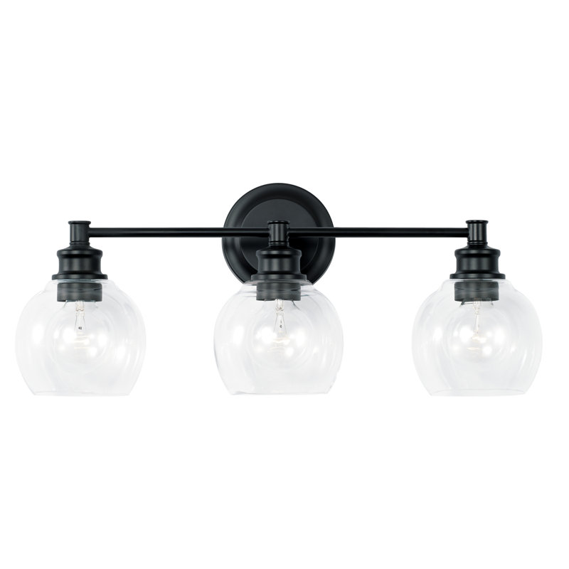 Matte Black 3-Light Vanity Fixture with Clear Glass Shades