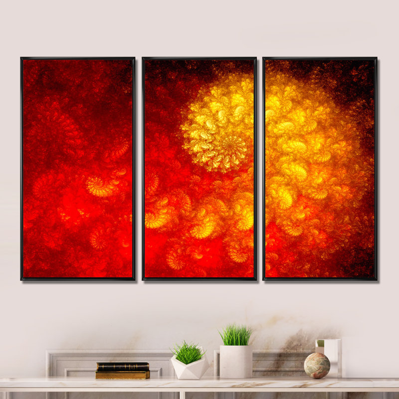 Orange et rouge Infinity Spiral - ensemble d'art moderne sur toile encadrée moderne de 3, Cadre noir