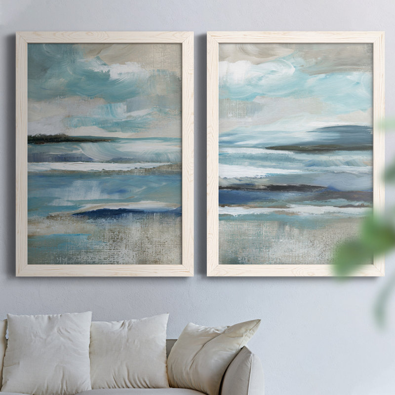 «Distant Drama I», ensemble de 2 peintures sur toile encadrées, Cadre blanc, H 24 po x l 36 po x P 1,5 po