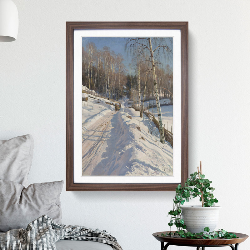 Sleigh Ride on a Sunny Winter Day 1 Piece Single Picture Frame Wall Art, 65cm H x 48cm W x 2cm D, Walnut Framed