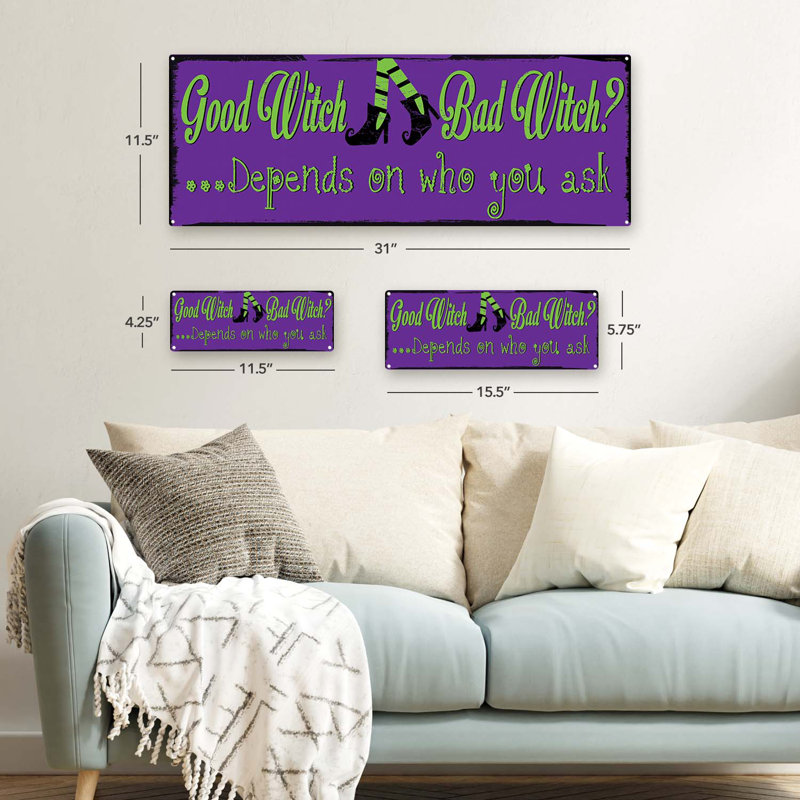 Plaque en métal «Good Witch Bad Witch», H 4,25 po x l 11,5 po x P 0,04 po