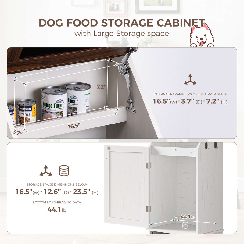 Station d'alimentation pour chien avec rangement, Blanc