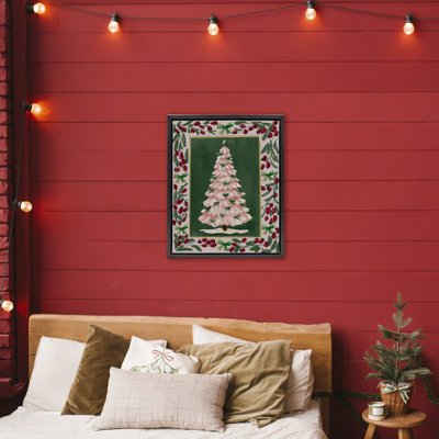 Cadre flottant rose avec bordure de sapin de Noël, design par Yen