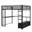 Lit mezzanine en métal avec DEL, bureau et 3 tiroirs de rangement