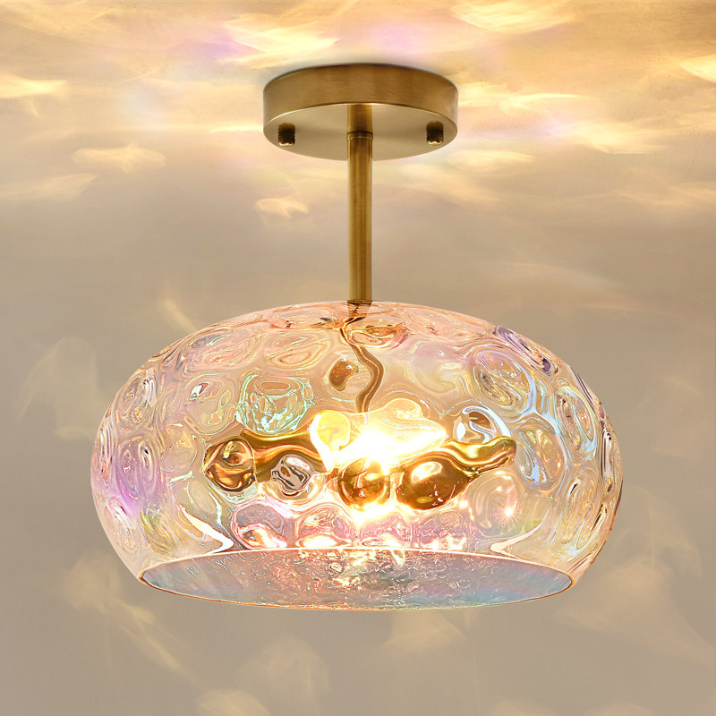 Plafonnier semi-encastré 2 lumières avec finition laiton vieilli