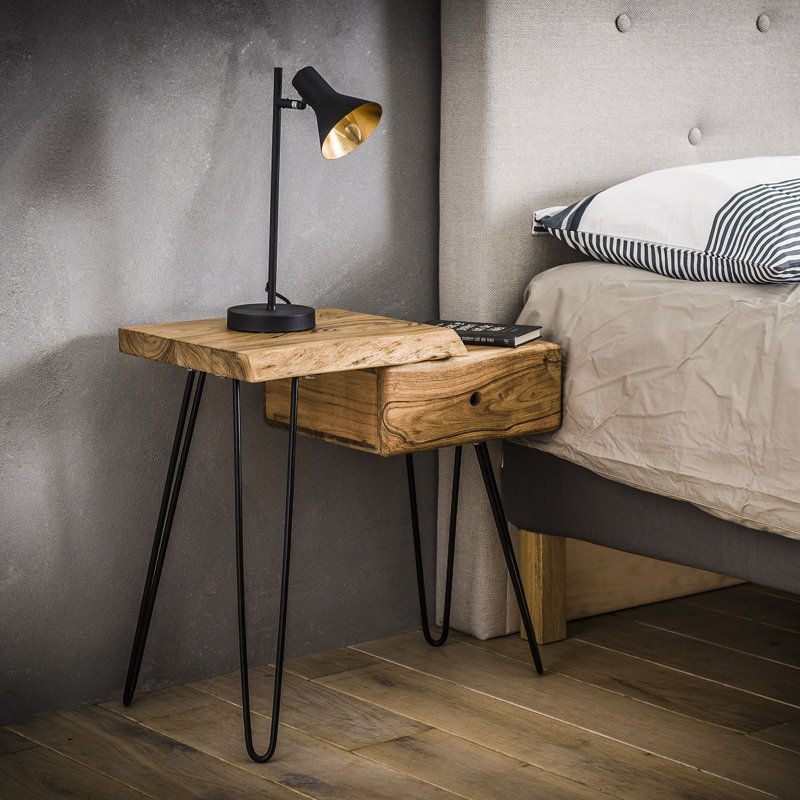 Eberhart 60cm W Metal Bedside Table, Left Orientation